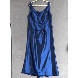 Cameron‎ Blake Mon Cheri Gown 18 Blue Satin Sleeveless Dress Mother Bride Maxi